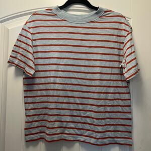 Abound Women’s‎ Short Sleeve Round Neck Ribbed Striped Shirt Size S Gray Red